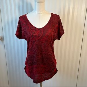 Maurices red black rhinestones one sleeve pattern tee Size L